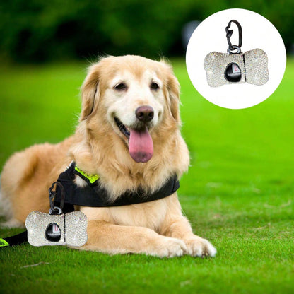 1pc Shiny Rhinestone Dog Poop Bag Storage Box, Dog Bone Shaped, Cat & Dog Supplies, Dog Poop Bag Dispenser, Pet Supplies Trash Bag Dispenser, Outdoor Dog Walking Accessories, Gift For Dogs, Puppies, C