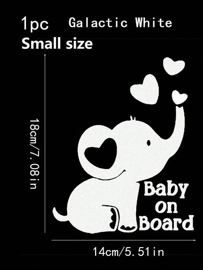 1pc Silver Reflective Baby On Board Car Sticker With Elephant And Heart Pattern, Window Glass Decorative Warning Decal For Baby Stroller