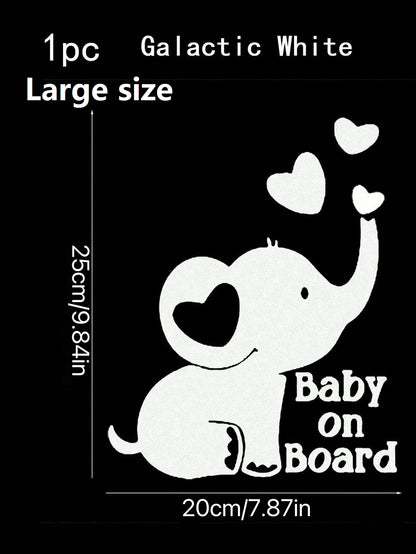 1pc Silver Reflective Baby On Board Car Sticker With Elephant And Heart Pattern, Window Glass Decorative Warning Decal For Baby Stroller