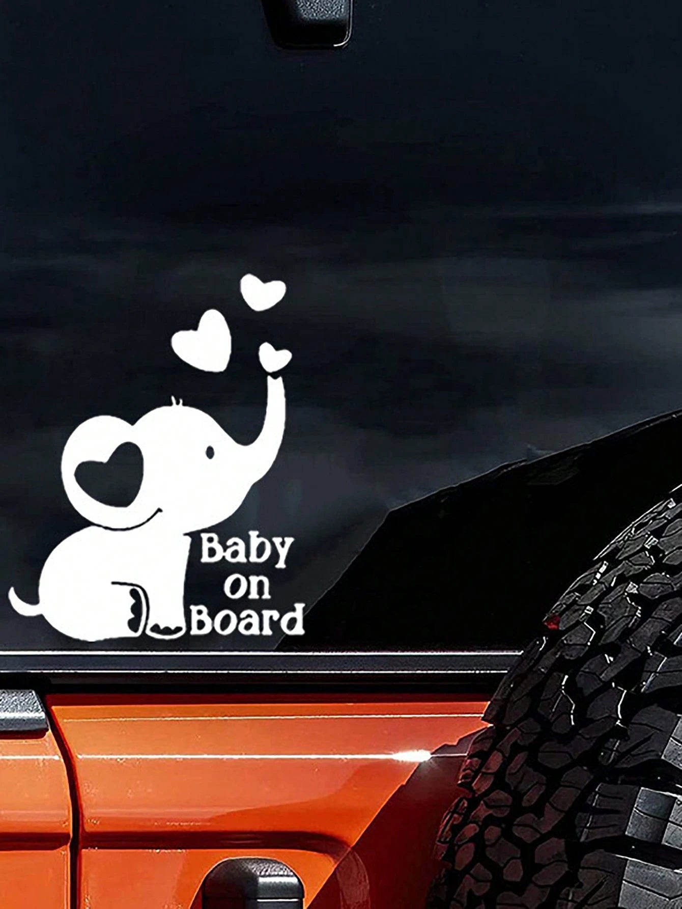 1pc Silver Reflective Baby On Board Car Sticker With Elephant And Heart Pattern, Window Glass Decorative Warning Decal For Baby Stroller