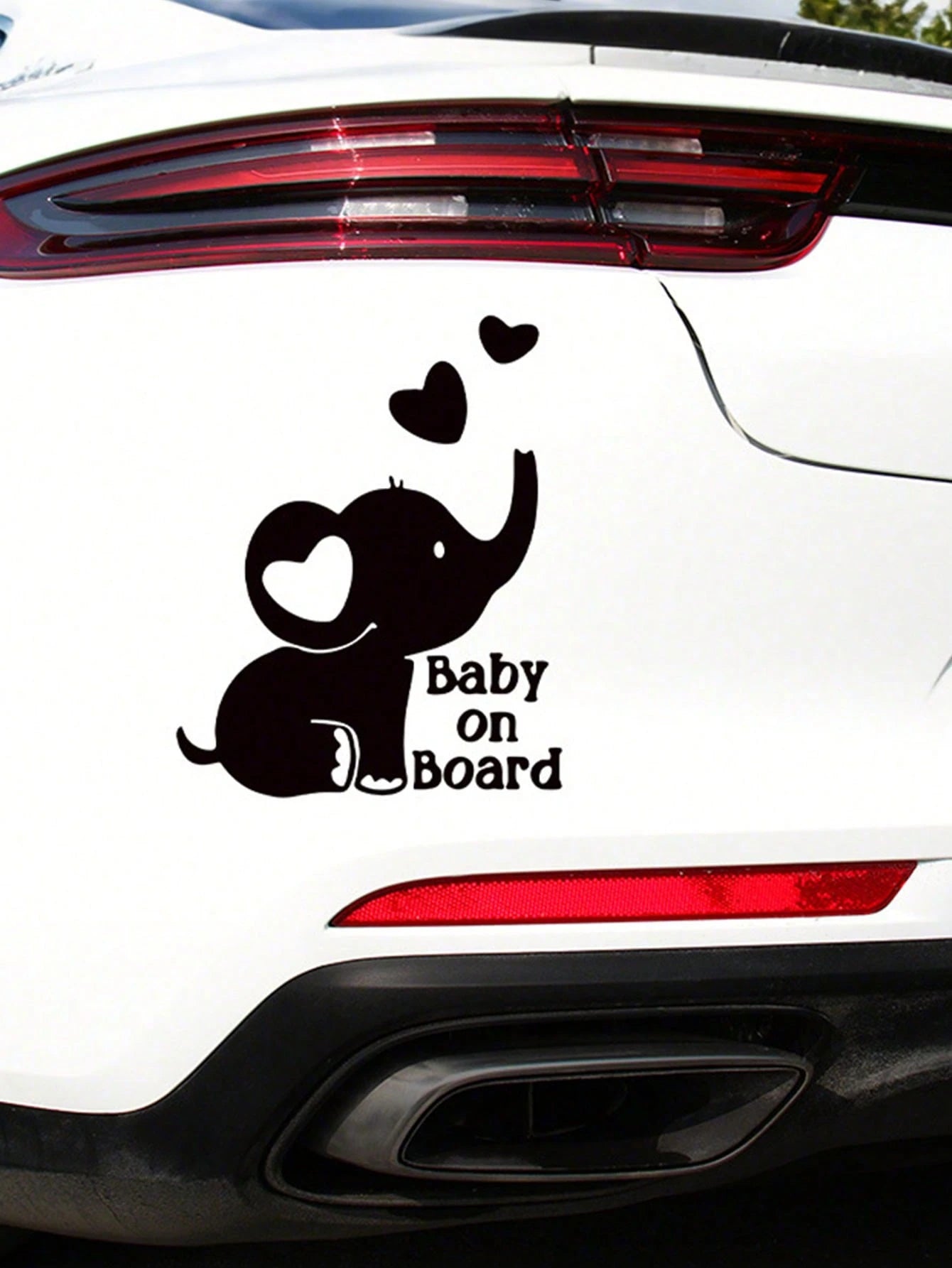 1pc Silver Reflective Baby On Board Car Sticker With Elephant And Heart Pattern, Window Glass Decorative Warning Decal For Baby Stroller