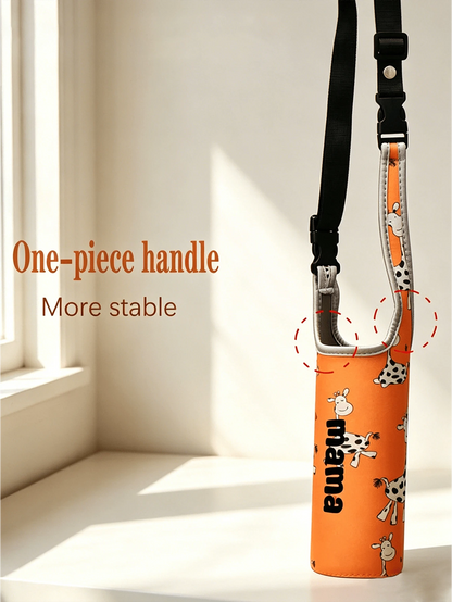 1pc Slanted Cup Sleeve, Orange Giraffe Pattern, Crossbody Or Handheld, Travel Essential, Customized Travel Name Text Neoprene Water Bottle Holder With Adjustable Strap, Fits 12oz To 40oz Stainless Ste
