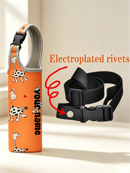 1pc Slanted Cup Sleeve, Orange Giraffe Pattern, Crossbody Or Handheld, Travel Essential, Customized Travel Name Text Neoprene Water Bottle Holder With Adjustable Strap, Fits 12oz To 40oz Stainless Ste