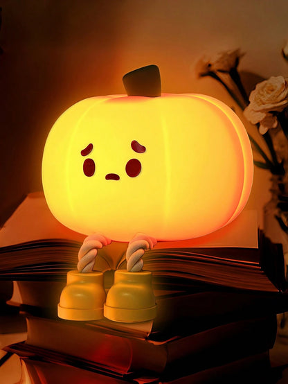 1pc Small Pumpkin Night Light, Cute LED Night Light, Silicone Dimmable Night Light, Rechargeable Bedside Touch Night Light, Halloween Decoration