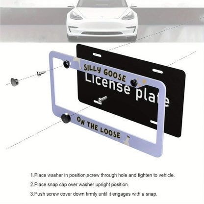 1PC Soft Blue "Silly Goose Escapes" License Plate Frame- Plastic- Vibrant- Easy To Install- Standard Size Fits Most Vehicles- Novelty Decoration For Car Enthusiasts 12. 2X 6. 3inch 31. 3x 16cm Ch