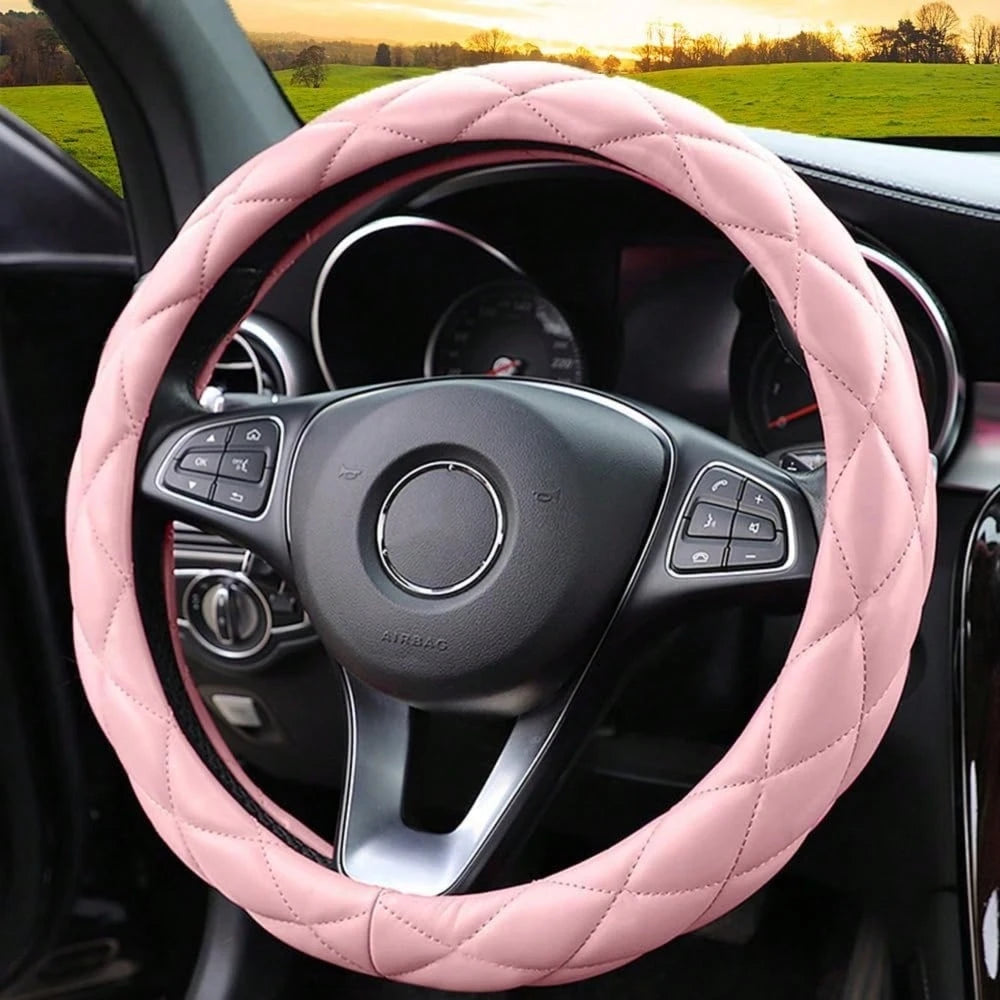 1pc Soft Microfiber PU Leather Steering Wheel Cover, Universal Fit 15 Inch, Suitable For Ladies/Girls, For Vehicles, Cars, SUVs, Trucks