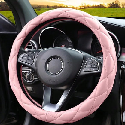 1pc Soft Microfiber PU Leather Steering Wheel Cover, Universal Fit 15 Inch, Suitable For Ladies/Girls, For Vehicles, Cars, SUVs, Trucks
