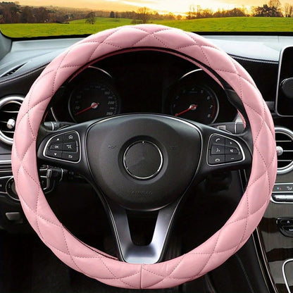 1pc Soft Microfiber PU Leather Steering Wheel Cover, Universal Fit 15 Inch, Suitable For Ladies/Girls, For Vehicles, Cars, SUVs, Trucks