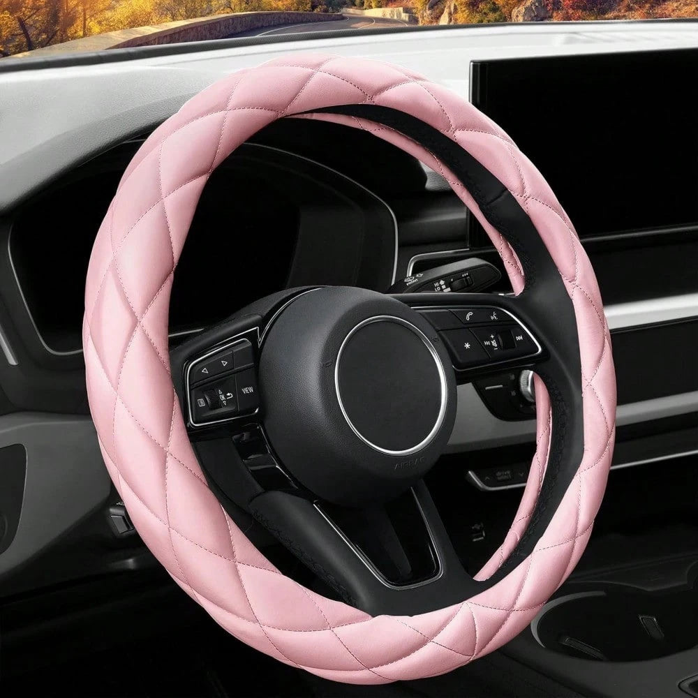 1pc Soft Microfiber PU Leather Steering Wheel Cover, Universal Fit 15 Inch, Suitable For Ladies/Girls, For Vehicles, Cars, SUVs, Trucks