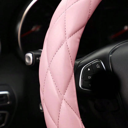 1pc Soft Microfiber PU Leather Steering Wheel Cover, Universal Fit 15 Inch, Suitable For Ladies/Girls, For Vehicles, Cars, SUVs, Trucks