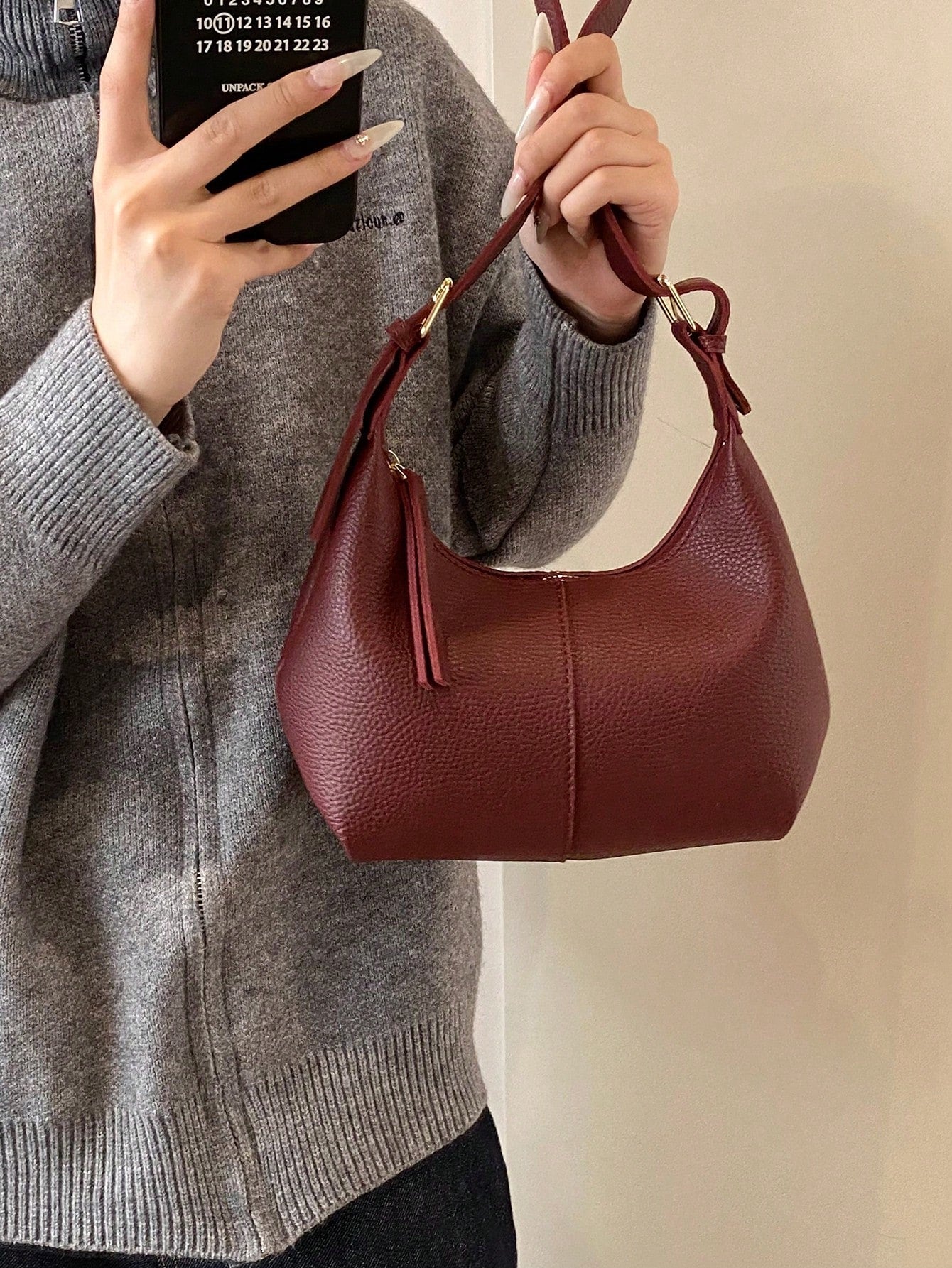 1pc Solid Color Women's Shoulder Underarm Bag With Zipper Closure, Suitable For Daily Shopping And Casual Wear