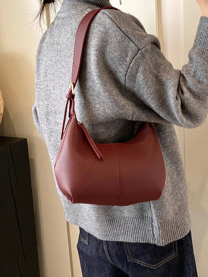 1pc Solid Color Women's Shoulder Underarm Bag With Zipper Closure, Suitable For Daily Shopping And Casual Wear