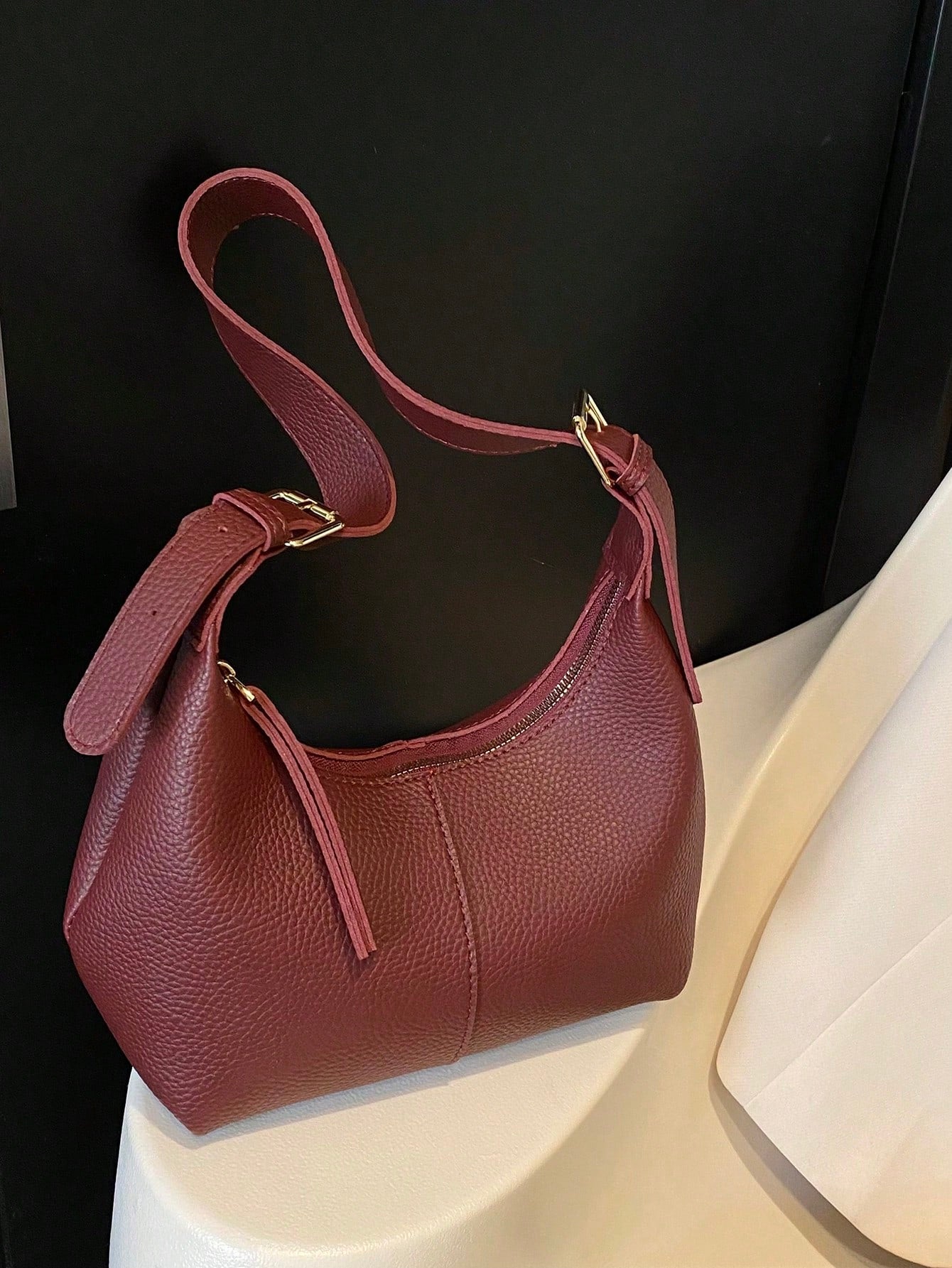 1pc Solid Color Women's Shoulder Underarm Bag With Zipper Closure, Suitable For Daily Shopping And Casual Wear