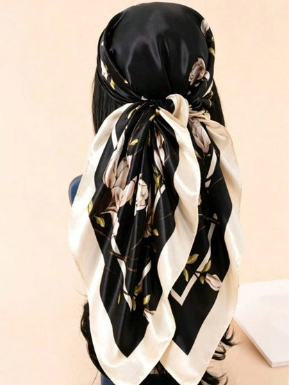 1pc Spring/Summer New Women's 90cm Printed Square Silk Scarf, Women's Scarf, Women's Headscarf & Square Scarf, Hair Accessories, Headscarf, Headband, Headband, Clothing Accessories, Hair Tie, Suitable