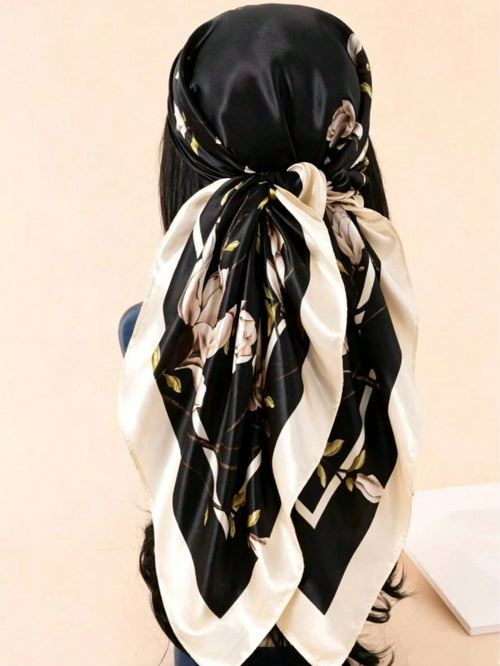 1pc Spring/Summer New Women's 90cm Printed Square Silk Scarf, Women's Scarf, Women's Headscarf & Square Scarf, Hair Accessories, Headscarf, Headband, Headband, Clothing Accessories, Hair Tie, Suitable