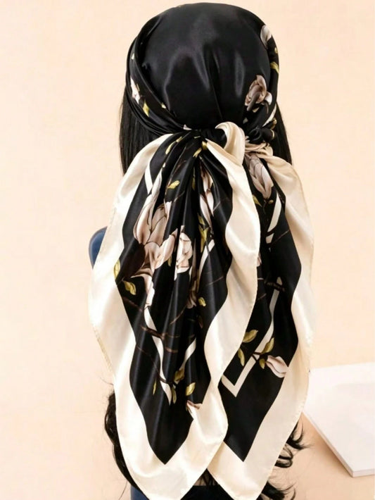 1pc Spring/Summer New Women's 90cm Printed Square Silk Scarf, Women's Scarf, Women's Headscarf & Square Scarf, Hair Accessories, Headscarf, Headband, Headband, Clothing Accessories, Hair Tie, Suitable