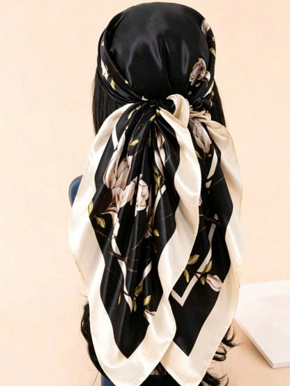 1pc Spring/Summer New Women's 90cm Printed Square Silk Scarf, Women's Scarf, Women's Headscarf & Square Scarf, Hair Accessories, Headscarf, Headband, Headband, Clothing Accessories, Hair Tie, Suitable