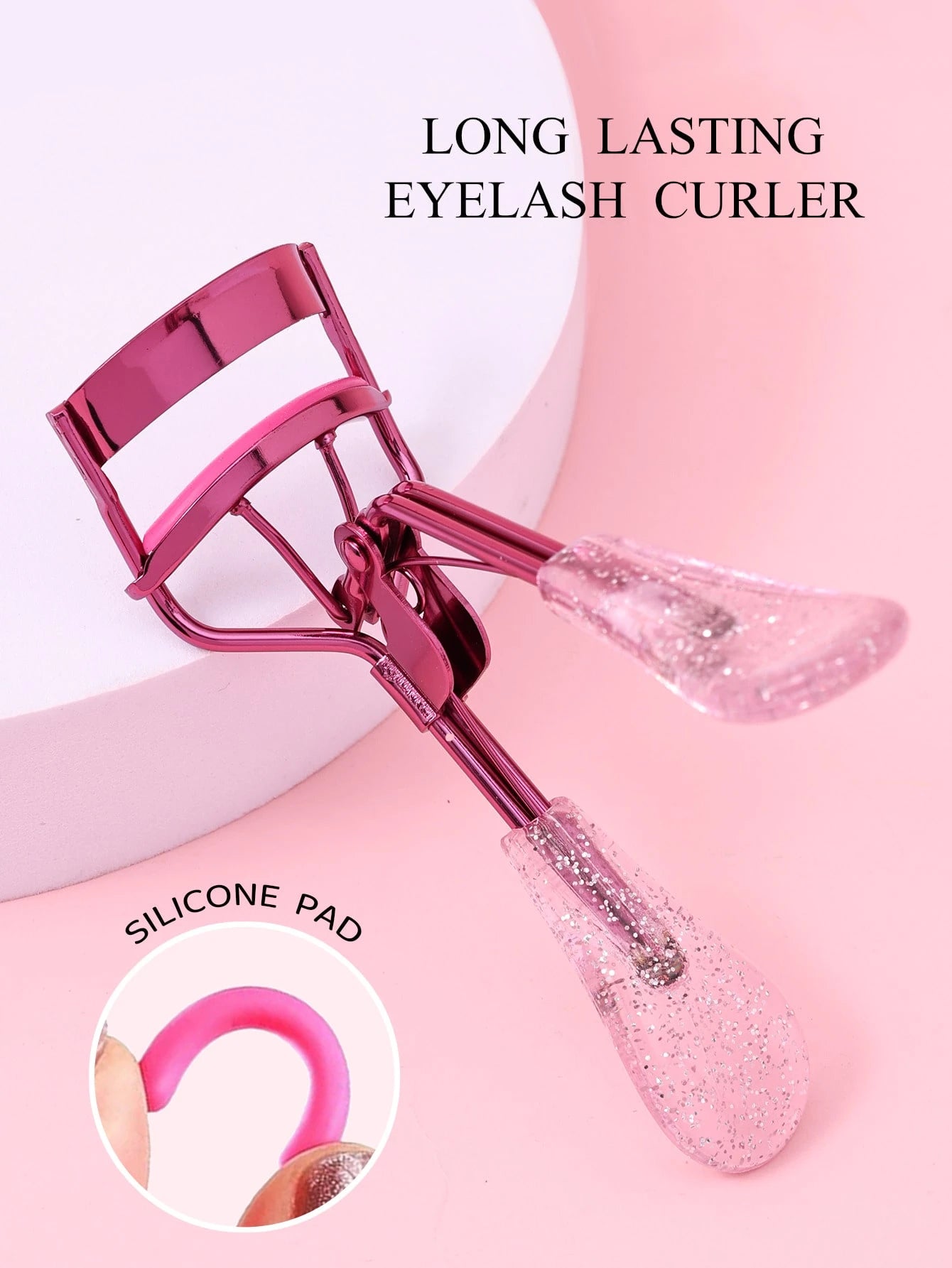 1pc Stainless Steel Eyelash Curler With Transparent Glitter Handle, Professional Beauty Makeup Tool For Natural Curly Eyelash Curling, Easy-To-Use & Non-Damaging,Makeup,Cheap,Room Decor,Vanity,Travel