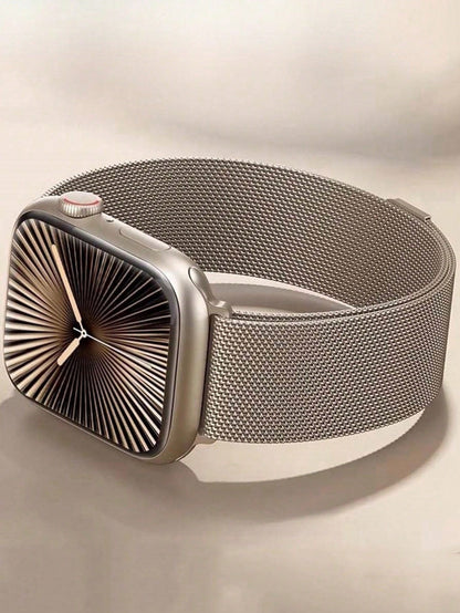 1pc Stainless Steel Magnetic Metal Watch Band Compatible With Apple Smart Watch 40mm 41mm 38mm 42mm 44mm 45mm 46mm 49mm Fashionable Adjustable Milanese Strap Compatible With Apple Watch I-Watch Series