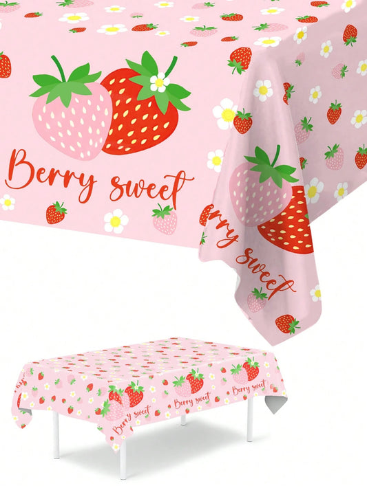 1pc Strawberry Baby Shower Party Tablecloth,Berry Sweet Theme Birthday Party Table Decor,Gender Reveal Decor,Disposable PE Table Cover,Baby Shower Party Supplies,1st Birthday Party Decor,Baby Shower P