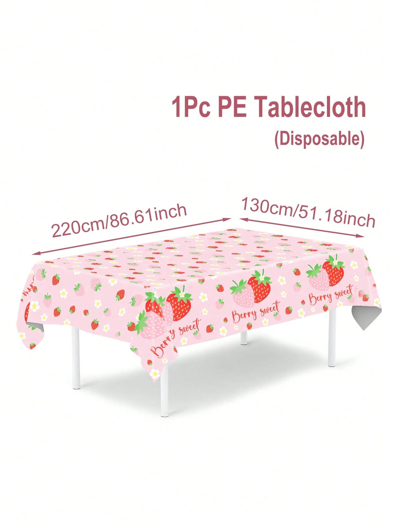 1pc Strawberry Baby Shower Party Tablecloth,Berry Sweet Theme Birthday Party Table Decor,Gender Reveal Decor,Disposable PE Table Cover,Baby Shower Party Supplies,1st Birthday Party Decor,Baby Shower P