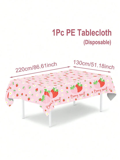 1pc Strawberry Baby Shower Party Tablecloth,Berry Sweet Theme Birthday Party Table Decor,Gender Reveal Decor,Disposable PE Table Cover,Baby Shower Party Supplies,1st Birthday Party Decor,Baby Shower P