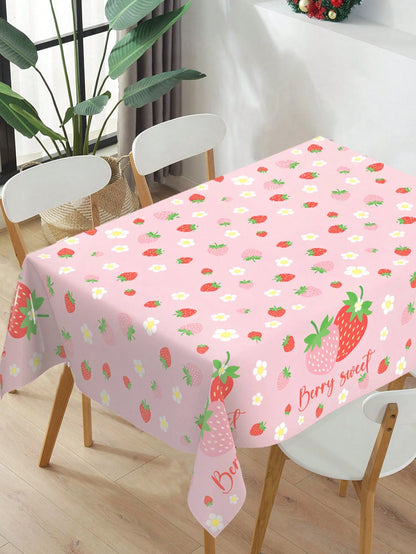 1pc Strawberry Baby Shower Party Tablecloth,Berry Sweet Theme Birthday Party Table Decor,Gender Reveal Decor,Disposable PE Table Cover,Baby Shower Party Supplies,1st Birthday Party Decor,Baby Shower P