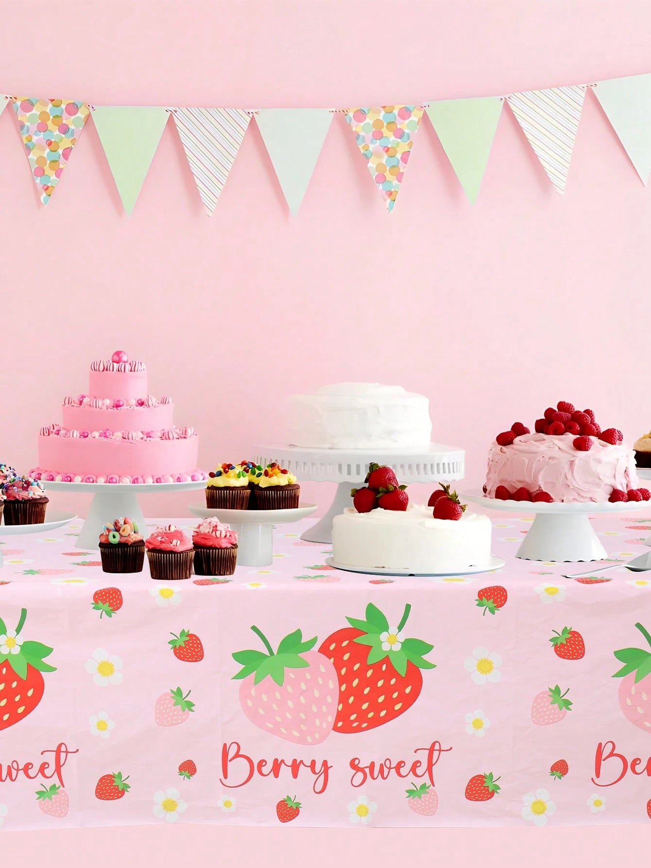 1pc Strawberry Baby Shower Party Tablecloth,Berry Sweet Theme Birthday Party Table Decor,Gender Reveal Decor,Disposable PE Table Cover,Baby Shower Party Supplies,1st Birthday Party Decor,Baby Shower P