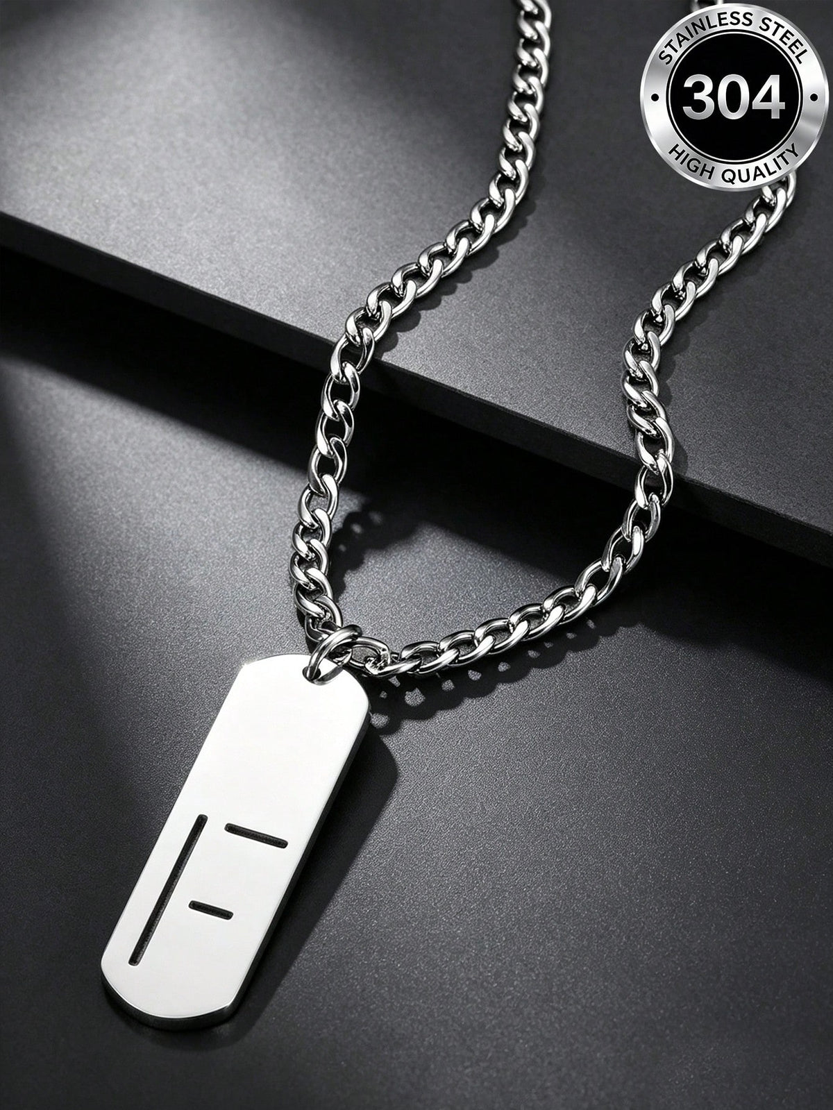 1pc Street Fashion Men's Stainless Steel Necklace, Minimalist Letter F Vertical Pendant Cuban Chain, Hip-Hop Daily Wear Accessory, Birthday Gift For Boys