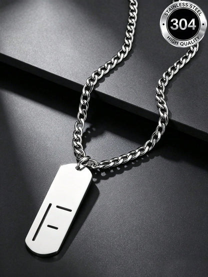 1pc Street Fashion Men's Stainless Steel Necklace, Minimalist Letter F Vertical Pendant Cuban Chain, Hip-Hop Daily Wear Accessory, Birthday Gift For Boys