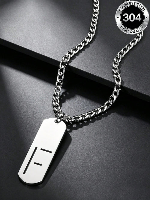 1pc Street Fashion Men's Stainless Steel Necklace, Minimalist Letter F Vertical Pendant Cuban Chain, Hip-Hop Daily Wear Accessory, Birthday Gift For Boys