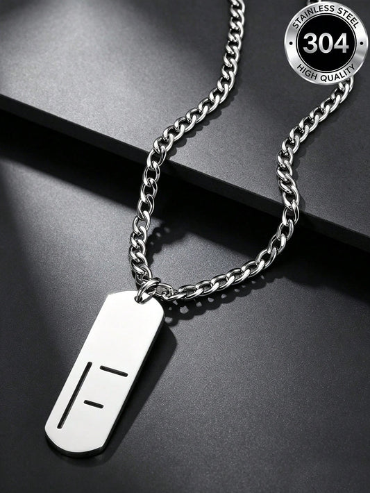 1pc Street Fashion Men's Stainless Steel Necklace, Minimalist Letter F Vertical Pendant Cuban Chain, Hip-Hop Daily Wear Accessory, Birthday Gift For Boys