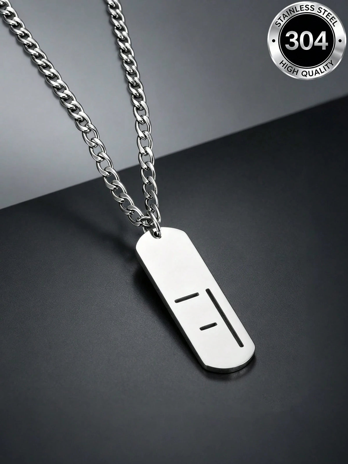 1pc Street Fashion Men's Stainless Steel Necklace, Minimalist Letter F Vertical Pendant Cuban Chain, Hip-Hop Daily Wear Accessory, Birthday Gift For Boys