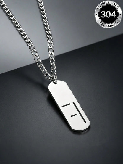 1pc Street Fashion Men's Stainless Steel Necklace, Minimalist Letter F Vertical Pendant Cuban Chain, Hip-Hop Daily Wear Accessory, Birthday Gift For Boys
