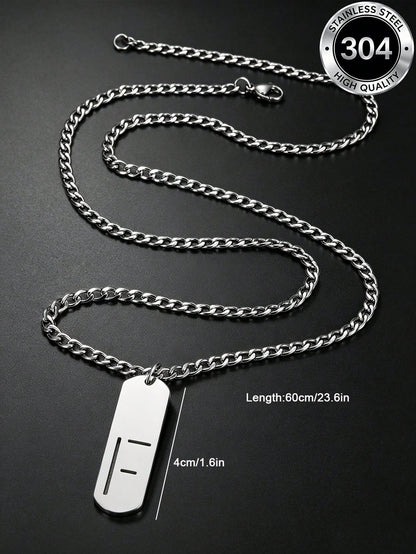 1pc Street Fashion Men's Stainless Steel Necklace, Minimalist Letter F Vertical Pendant Cuban Chain, Hip-Hop Daily Wear Accessory, Birthday Gift For Boys