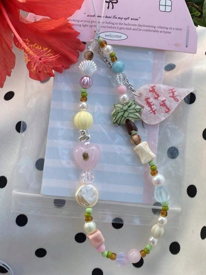 1pc Summer Ins Style Phone Chain Flower Heart Niche Key Bag Strap Accessory Anti-Drop Earphone Case Pendant For Women