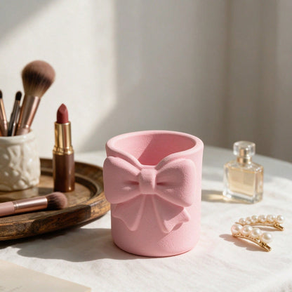 1pc Sweet Bow Single Compartment Makeup Brush Holder, Cream Style Desktop Cosmetic Storage Box, Pen Holder, Easy Access, High Aesthetic Decorative