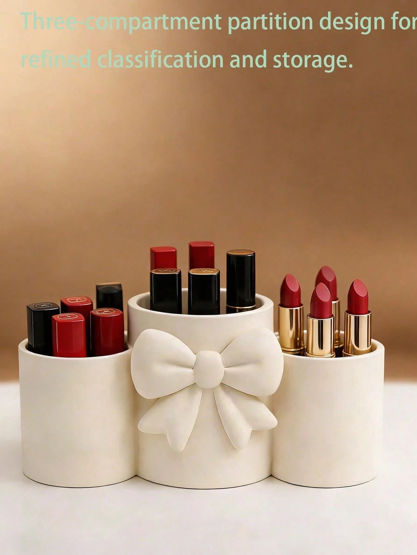 1pc Sweet Bow Single Compartment Makeup Brush Holder, Cream Style Desktop Cosmetic Storage Box, Pen Holder, Easy Access, High Aesthetic Decorative