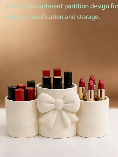 1pc Sweet Bow Single Compartment Makeup Brush Holder, Cream Style Desktop Cosmetic Storage Box, Pen Holder, Easy Access, High Aesthetic Decorative
