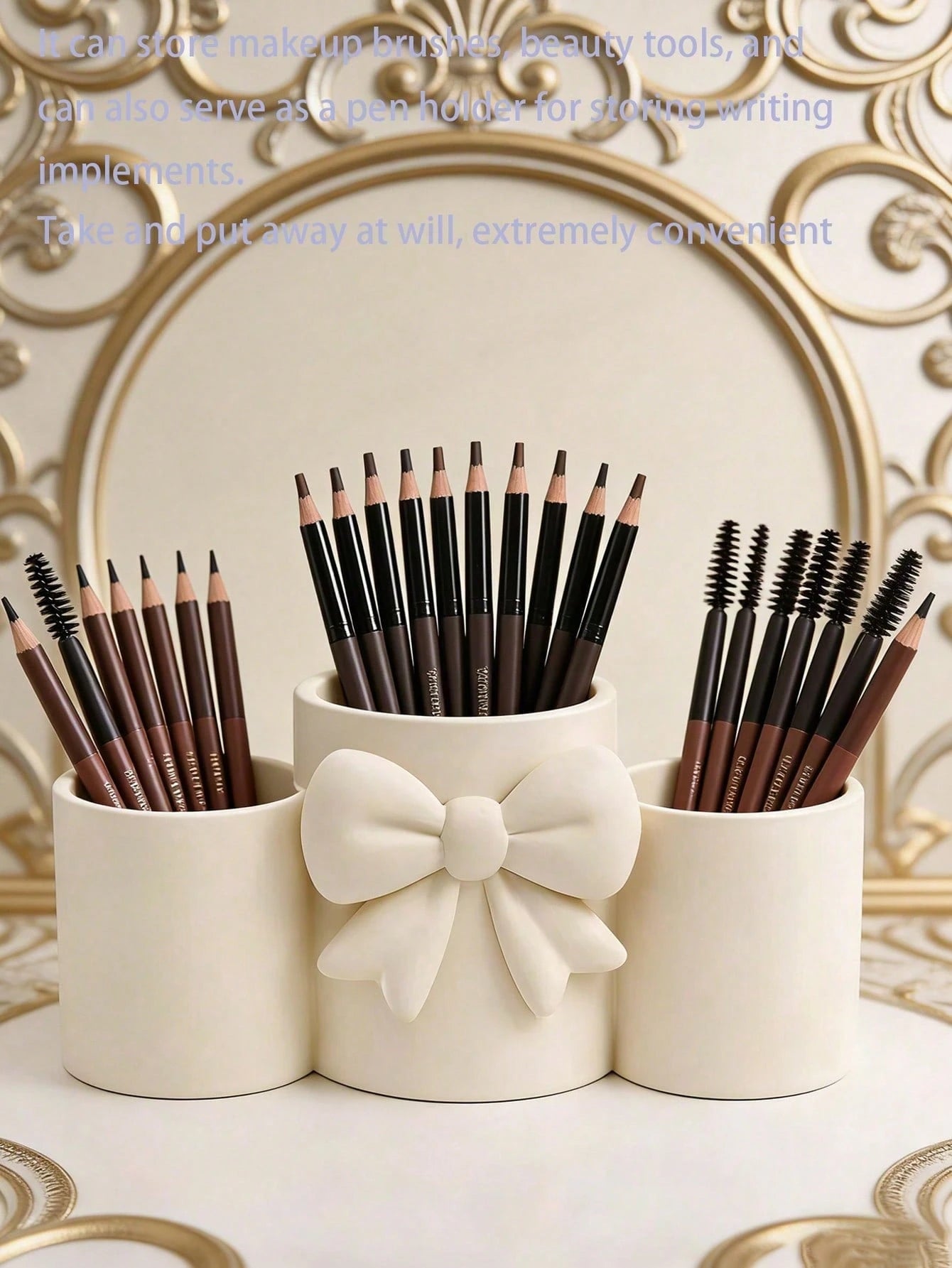 1pc Sweet Bow Single Compartment Makeup Brush Holder, Cream Style Desktop Cosmetic Storage Box, Pen Holder, Easy Access, High Aesthetic Decorative