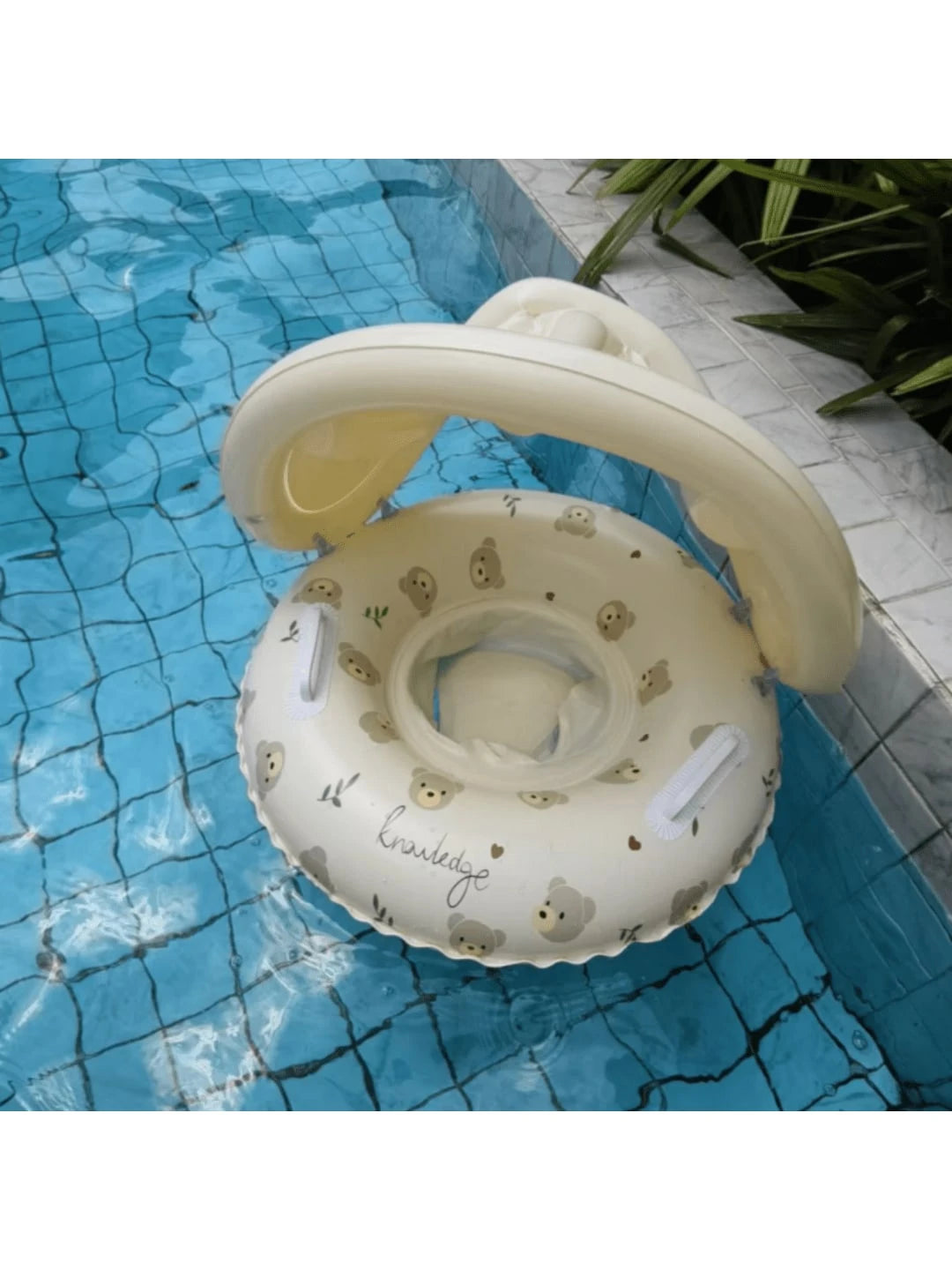 1pc Swimming Ring With Sunshade And Handle, Round Pattern, Suitable For Indoor And Outdoor Swimming