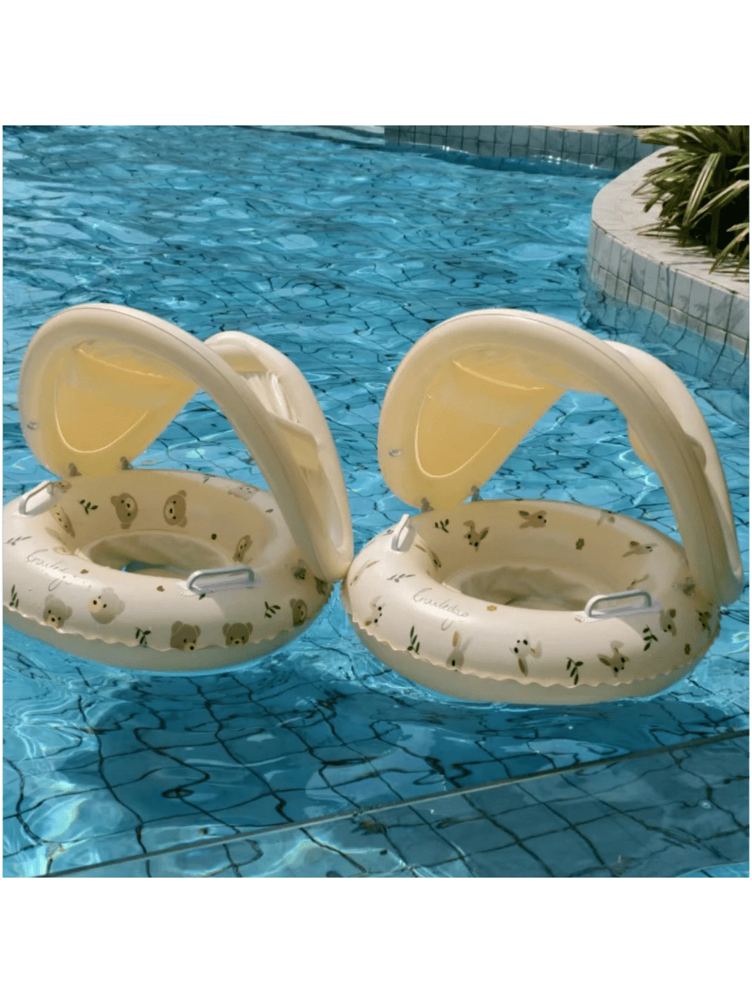 1pc Swimming Ring With Sunshade And Handle, Round Pattern, Suitable For Indoor And Outdoor Swimming