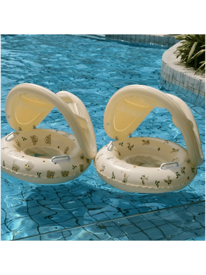 1pc Swimming Ring With Sunshade And Handle, Round Pattern, Suitable For Indoor And Outdoor Swimming