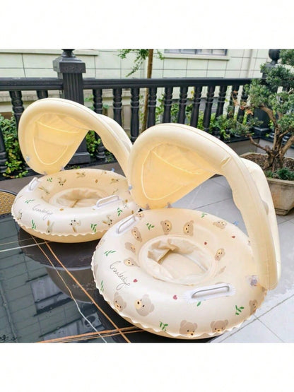 1pc Swimming Ring With Sunshade And Handle, Round Pattern, Suitable For Indoor And Outdoor Swimming
