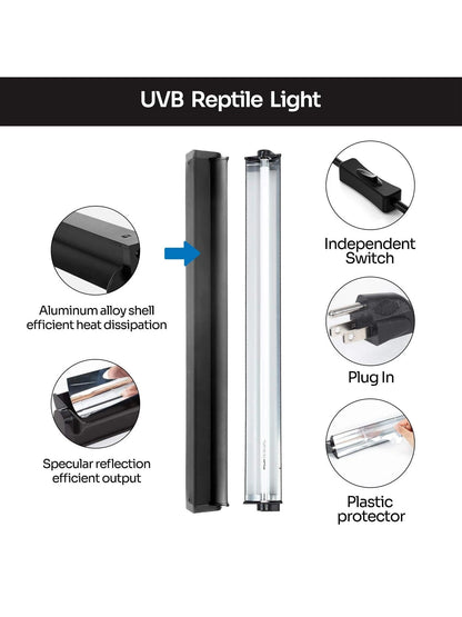 1PC T5 HO UVB Lighting Combo Kit, Terrarium Hood Comes With Desert 10.0 UVB T5 Lamp (39W)