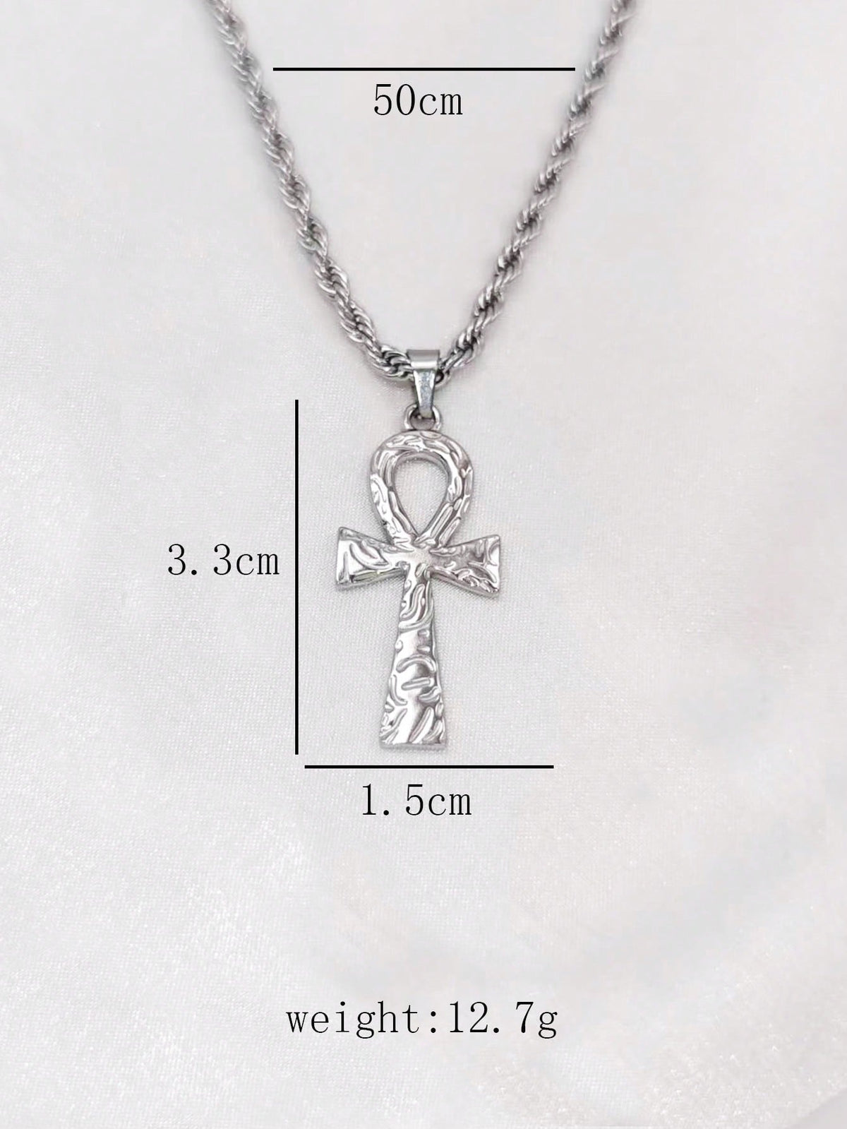 1pc Textured Ankh Cross Pendant Necklace, Unisex, 18k Gold Stainless Steel Material, Vintage Egyptian Cross Necklace, Minimalist Jewelry