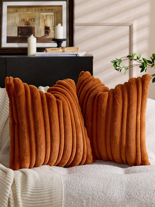 1pc Textured Faux Rabbit Fur Decorative Pillowcase, Soft And Comfortable, Fluffy Home Decor Cushion Cover, Square Throw Pillowcase, Holiday Home Pillowcase Decor, Modern Decorative Sofa, Home Bedroom
