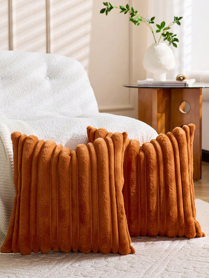 1pc Textured Faux Rabbit Fur Decorative Pillowcase, Soft And Comfortable, Fluffy Home Decor Cushion Cover, Square Throw Pillowcase, Holiday Home Pillowcase Decor, Modern Decorative Sofa, Home Bedroom