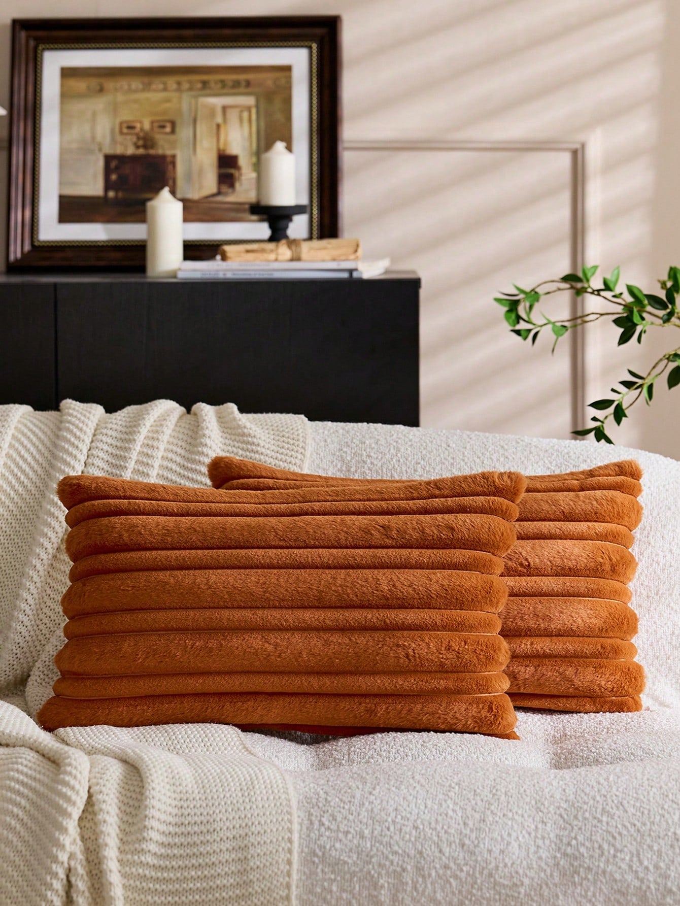 1pc Textured Faux Rabbit Fur Decorative Pillowcase, Soft And Comfortable, Fluffy Home Decor Cushion Cover, Square Throw Pillowcase, Holiday Home Pillowcase Decor, Modern Decorative Sofa, Home Bedroom