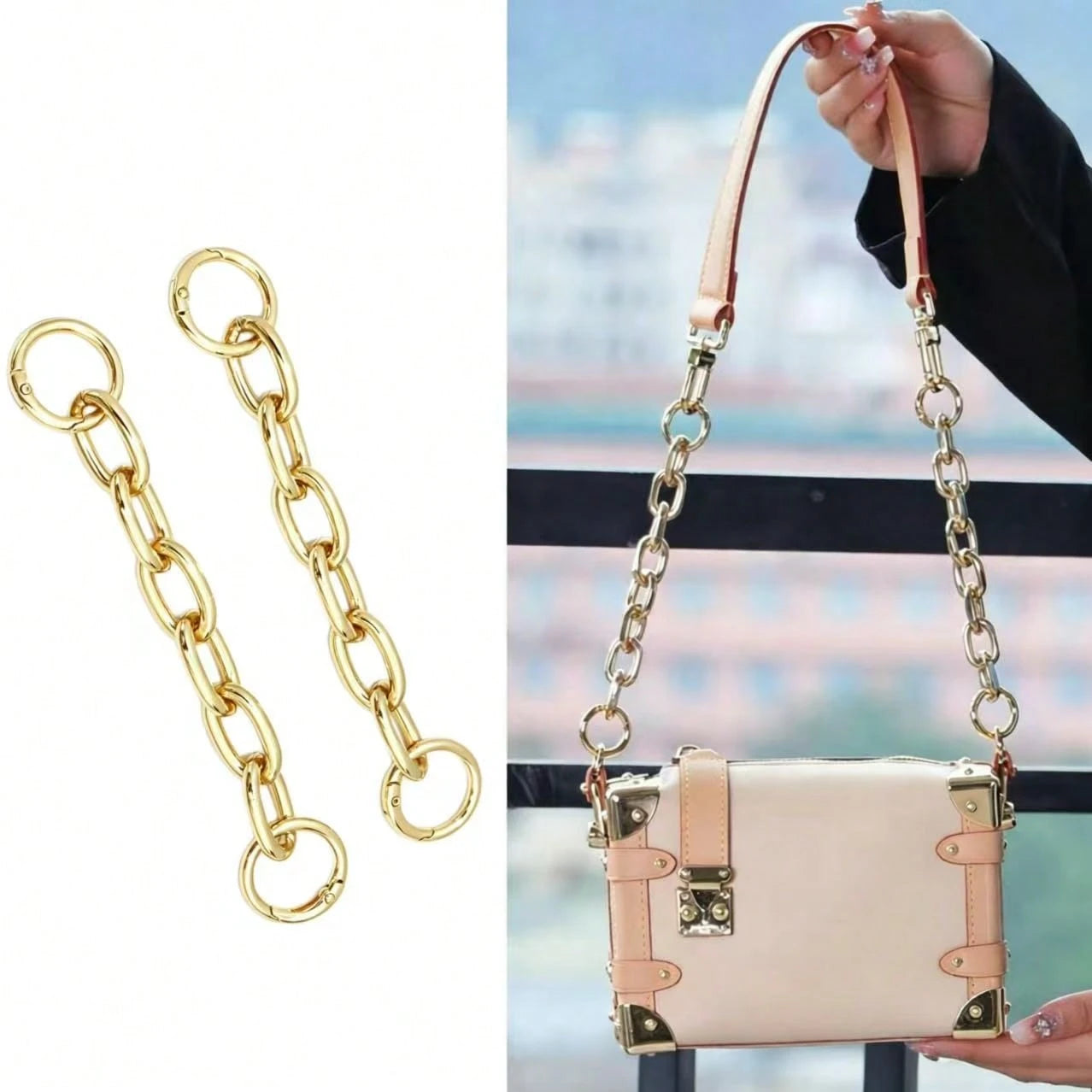 1pc Thick Metal Bag Extension Chain, Double Spring Clasp DIY Bag Strap Chain For Handbag And Crossbody Bag, Detachable Decorative Extension Chain Accessory